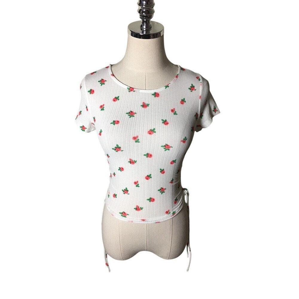 Princess Polly Top Women's Size 2 White Pink Roses Curtis Shirt NEW